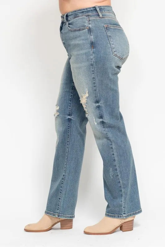 Judy Blue Full Size High Waist Distressed Dad Jean Plus Size - Premium Women / Jeans & Denim from Trendsi - Just $63.99! Shop now at Handbags Specialist Headquarter