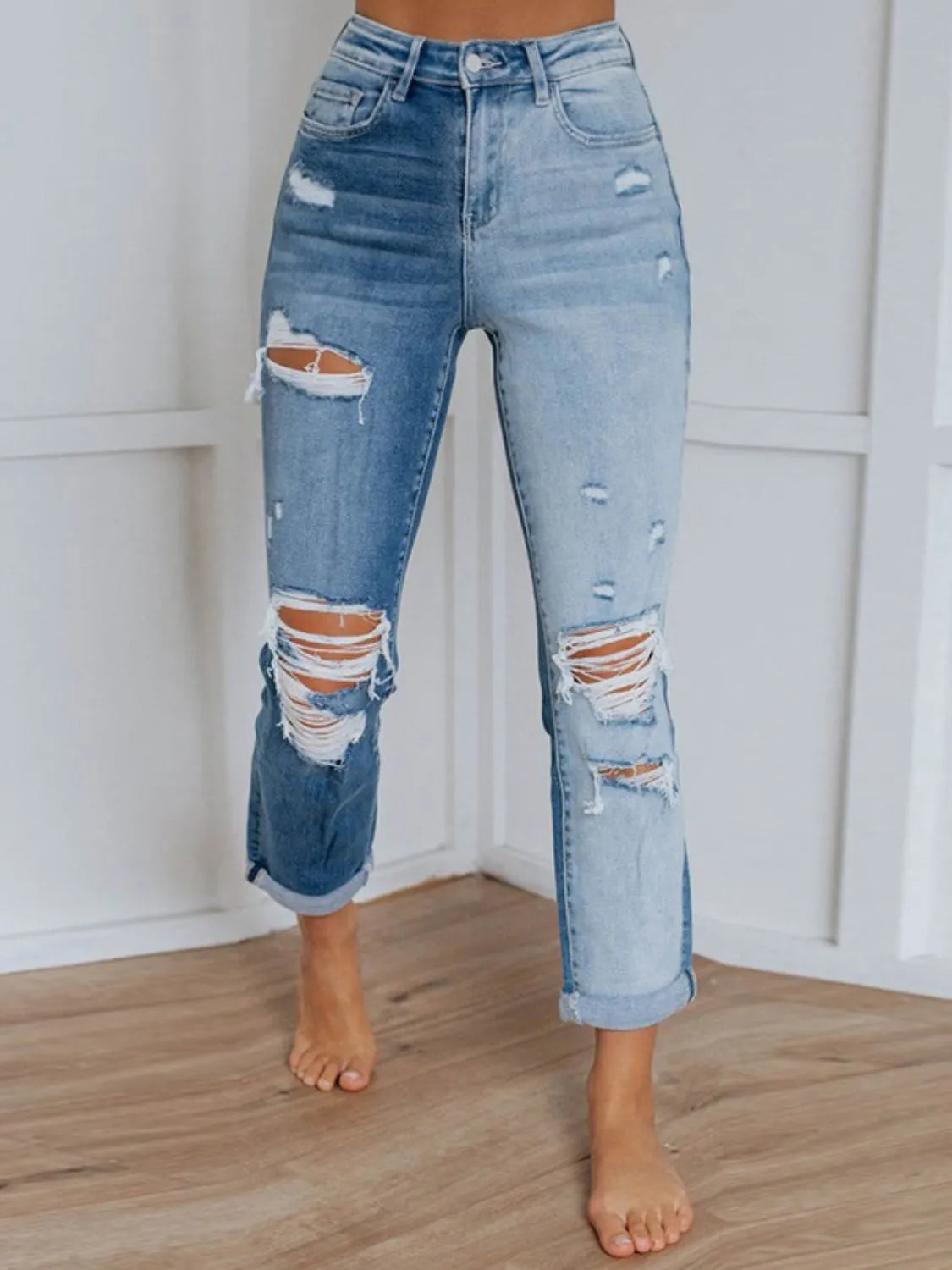 Distressed Jeans with Pockets - Premium Women / Jeans & Denim from Trendsi - Just $31.24! Shop now at Handbags Specialist Headquarter
