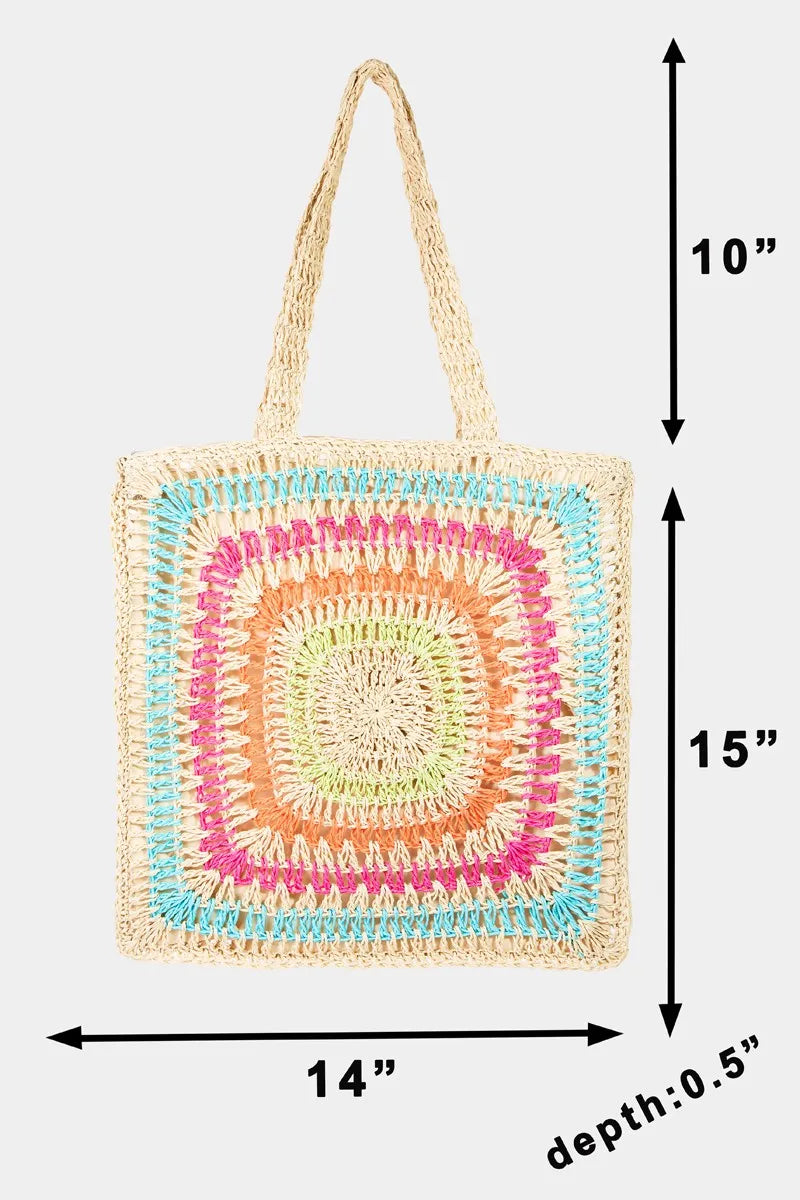 Fame Rainbow Crochet Knit Tote Bag - Premium Tote Bag from Trendsi - Just $34.99! Shop now at Handbags Specialist Headquarter