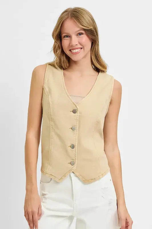 RISEN Plus Size V Neck Button Down Vest.
