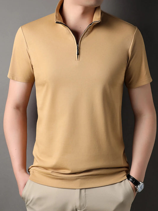 Men's Plus Size Zip Collar Short Sleeve Polo Shirt - Premium Men's Polo shirt from Trendsi - Just $46.99! Shop now at Handbags Specialist Headquarter