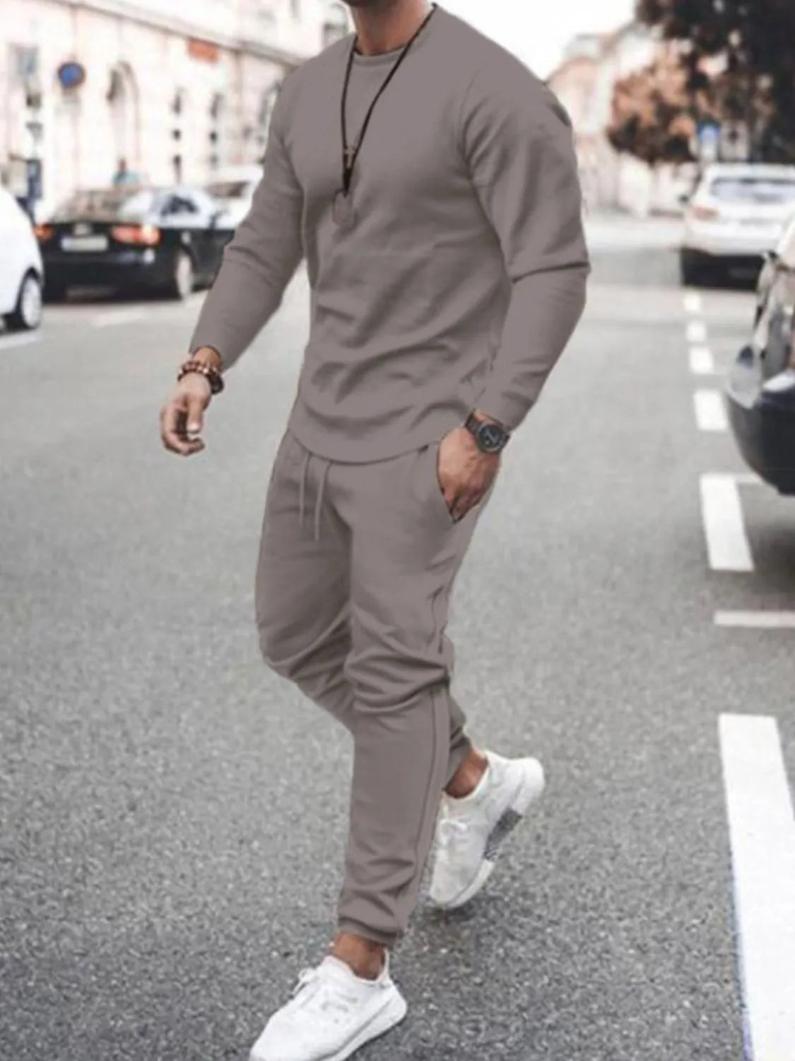 Men's Full Size Round Neck Long Sleeve Top and Pants Set Plus Size - Premium Men's Pants Set from Trendsi - Just $34.54! Shop now at Handbags Specialist Headquarter
