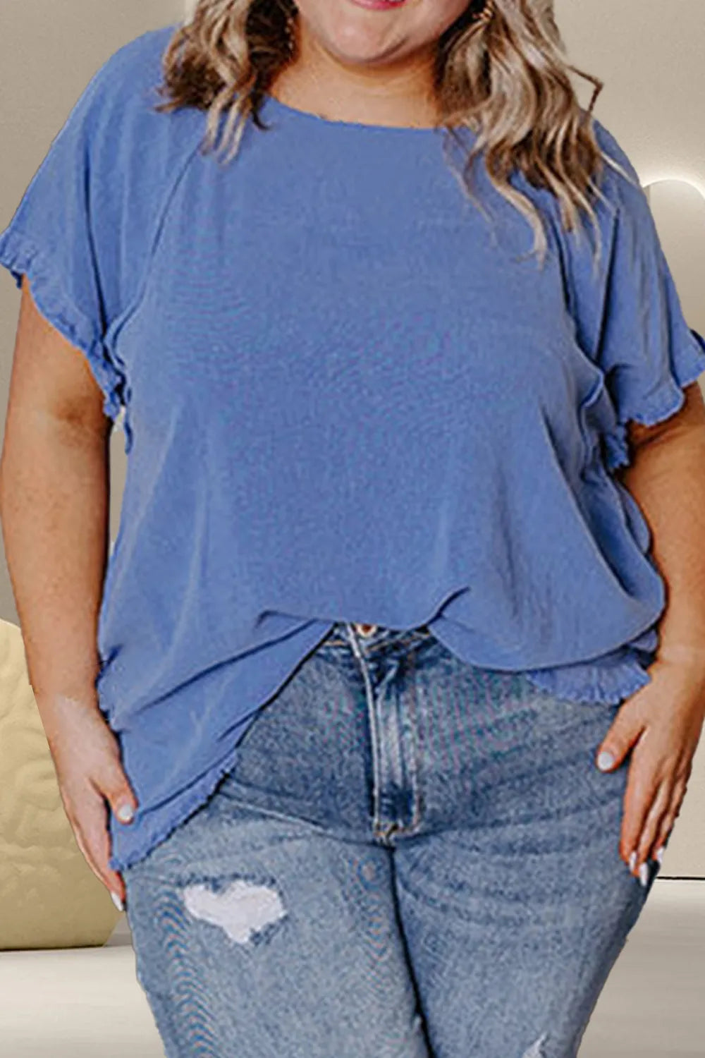 Plus Size Round Neck Half Sleeve Top - Premium Plus Size Shirts from Trendsi - Just $33.82! Shop now at Handbags Specialist Headquarter