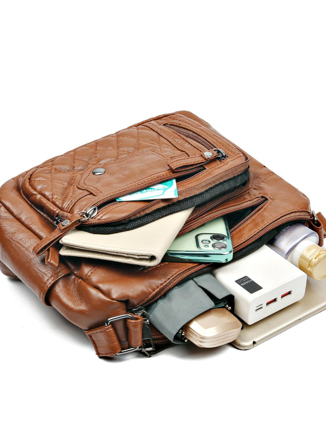 PU Leather Multi Pockets Adjustable Strap Shoulder Bag.