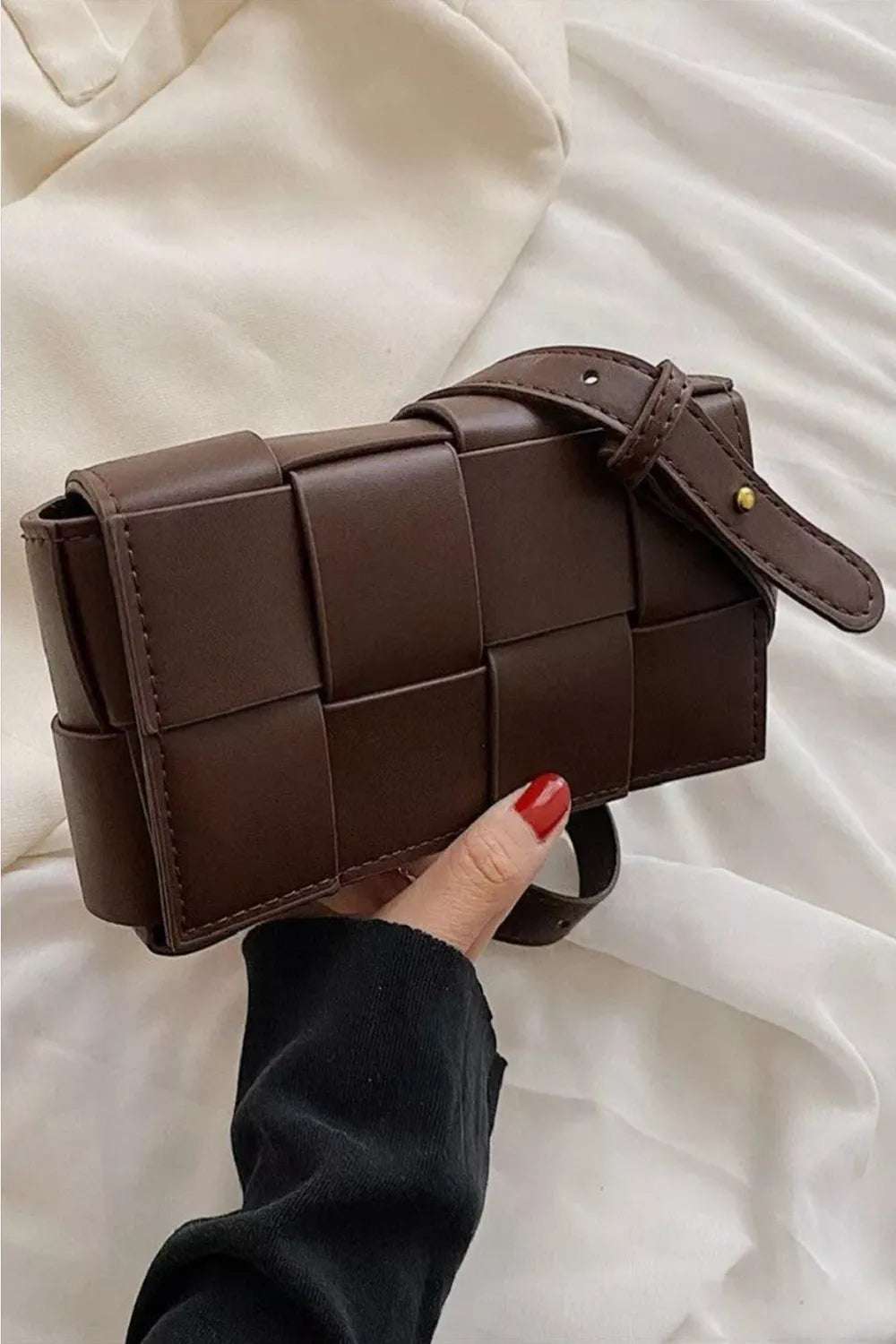 Zenana Vegan Leather Woven Crossbody Bag - Premium Crossbody Bag from Trendsi - Just $31.99! Shop now at Handbags Specialist Headquarter