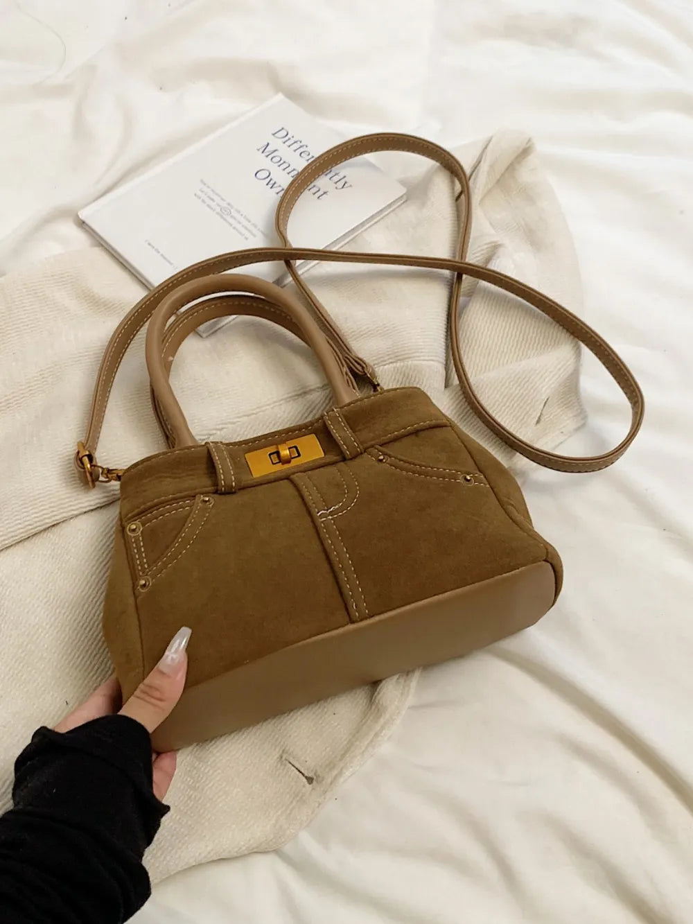 Suede Adjustable Strap Double-Use Handbag - Premium handbags from Trendsi - Just $30.99! Shop now at Handbags Specialist Headquarter