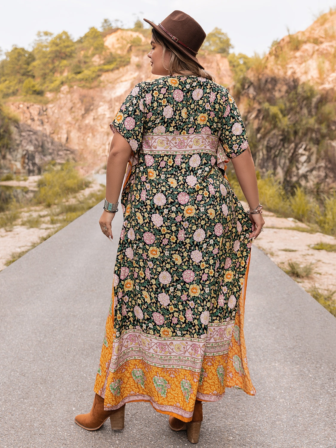 Plus Size Tie Neck Maxi Dress - Premium Dresses from Trendsi - Just $40.99! Shop now at Handbags Specialist Headquarter