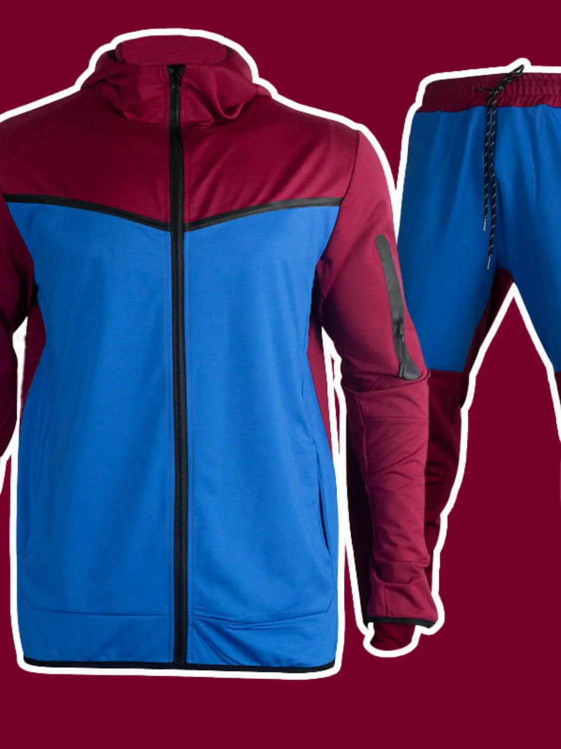 Men's Full Size Zip Up Top and Pants Set Plus Size.