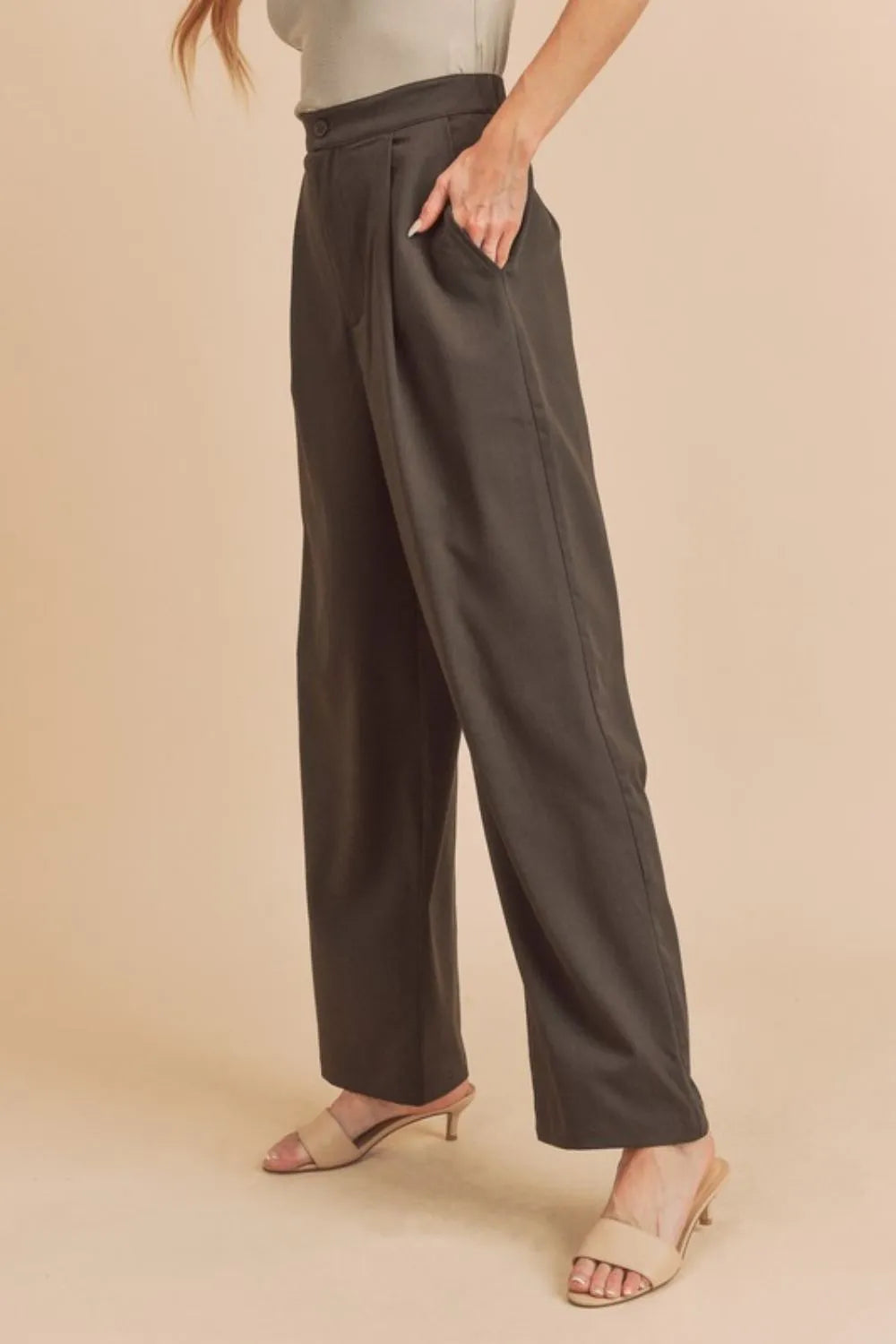 Aemi + Co High Waist Wide Leg Pants with Side Pockets - Premium from Trendsi - Just $44.99! Shop now at Handbags Specialist Headquarter