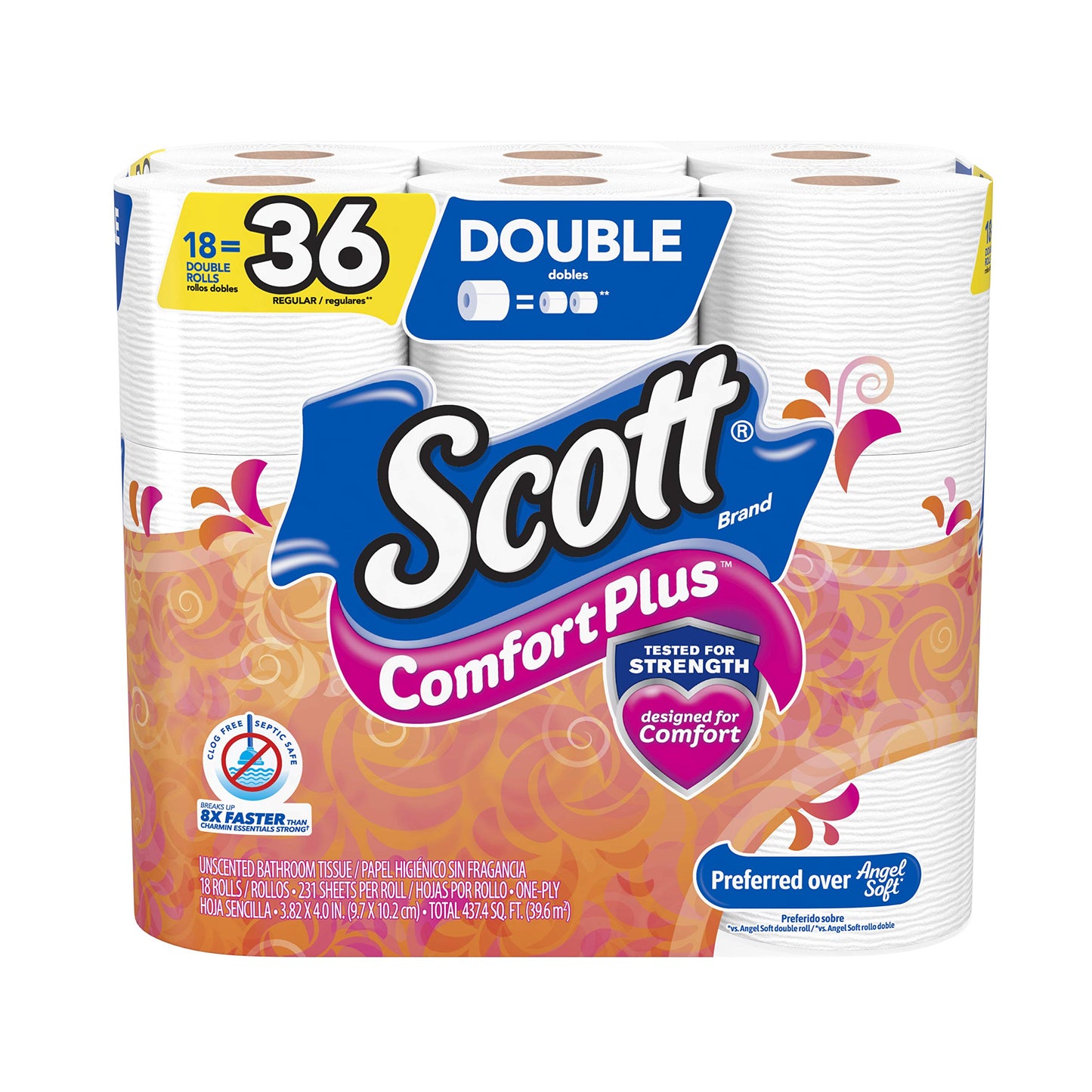 Scott Comfort+ 12 Double Rolls, 231 Sheets, Septic-Safe