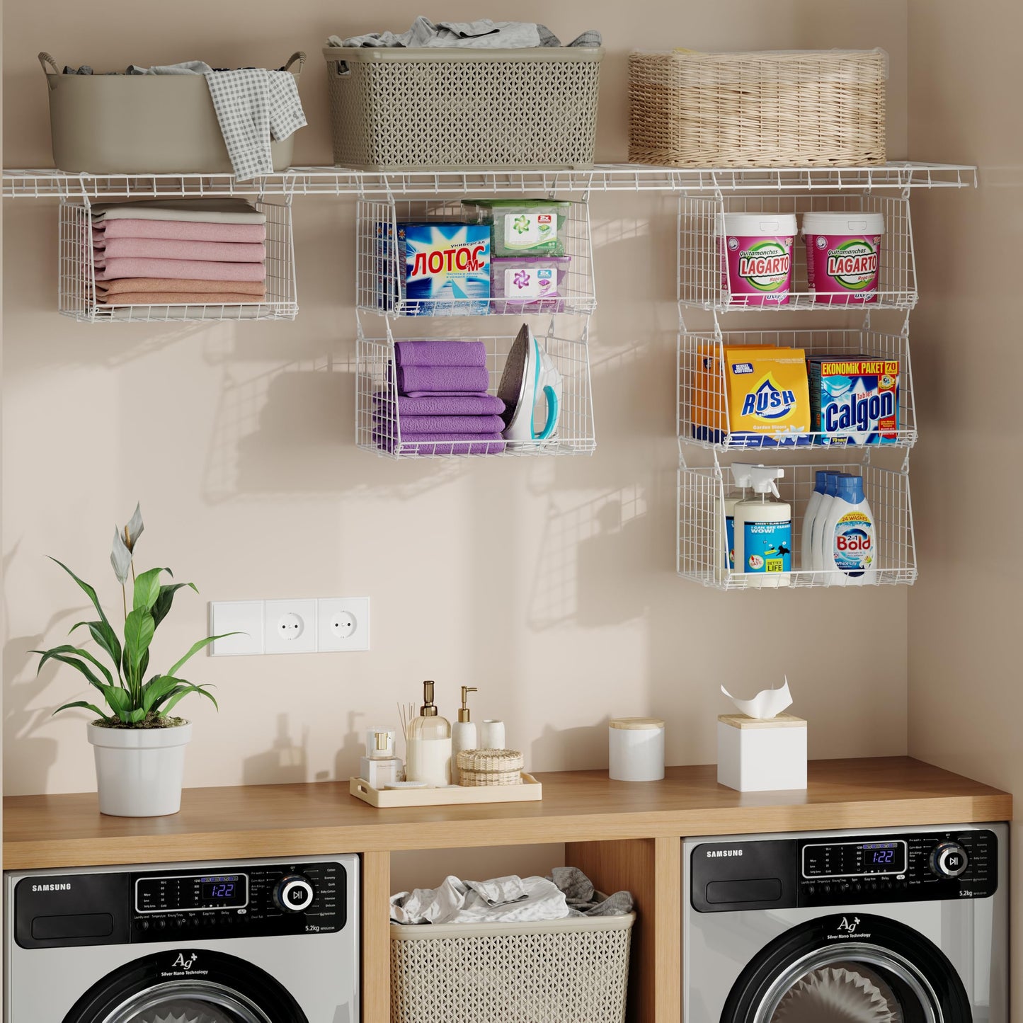 3-Tier Rotating Laundry Basket Organizer
