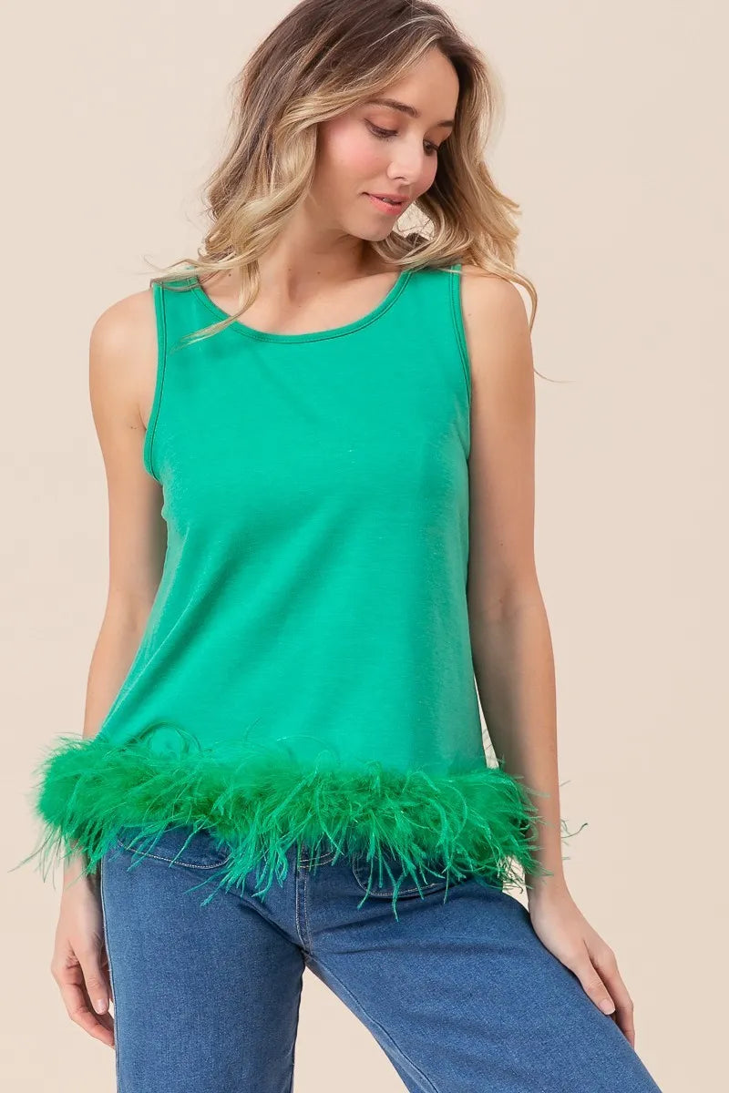 BiBi French Terry Faux Feather Bottom Back Tied Top - Premium Bottoms from Trendsi - Just $42.18! Shop now at Handbags Specialist Headquarter