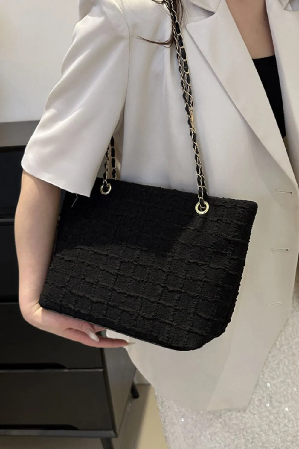 Polyester Texture Chain Tote bag - Premium Tote Bag from Trendsi - Just $39.99! Shop now at Handbags Specialist Headquarter
