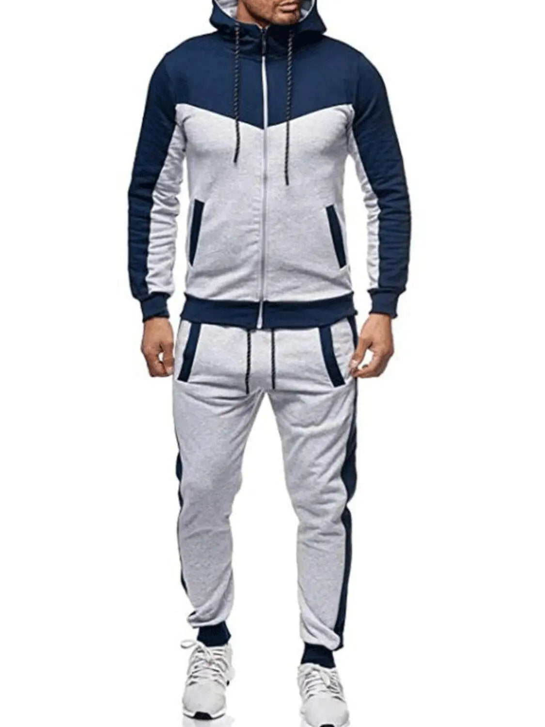 Men's Plus Size Zip Up Contrast Hoodie and Pants Set.