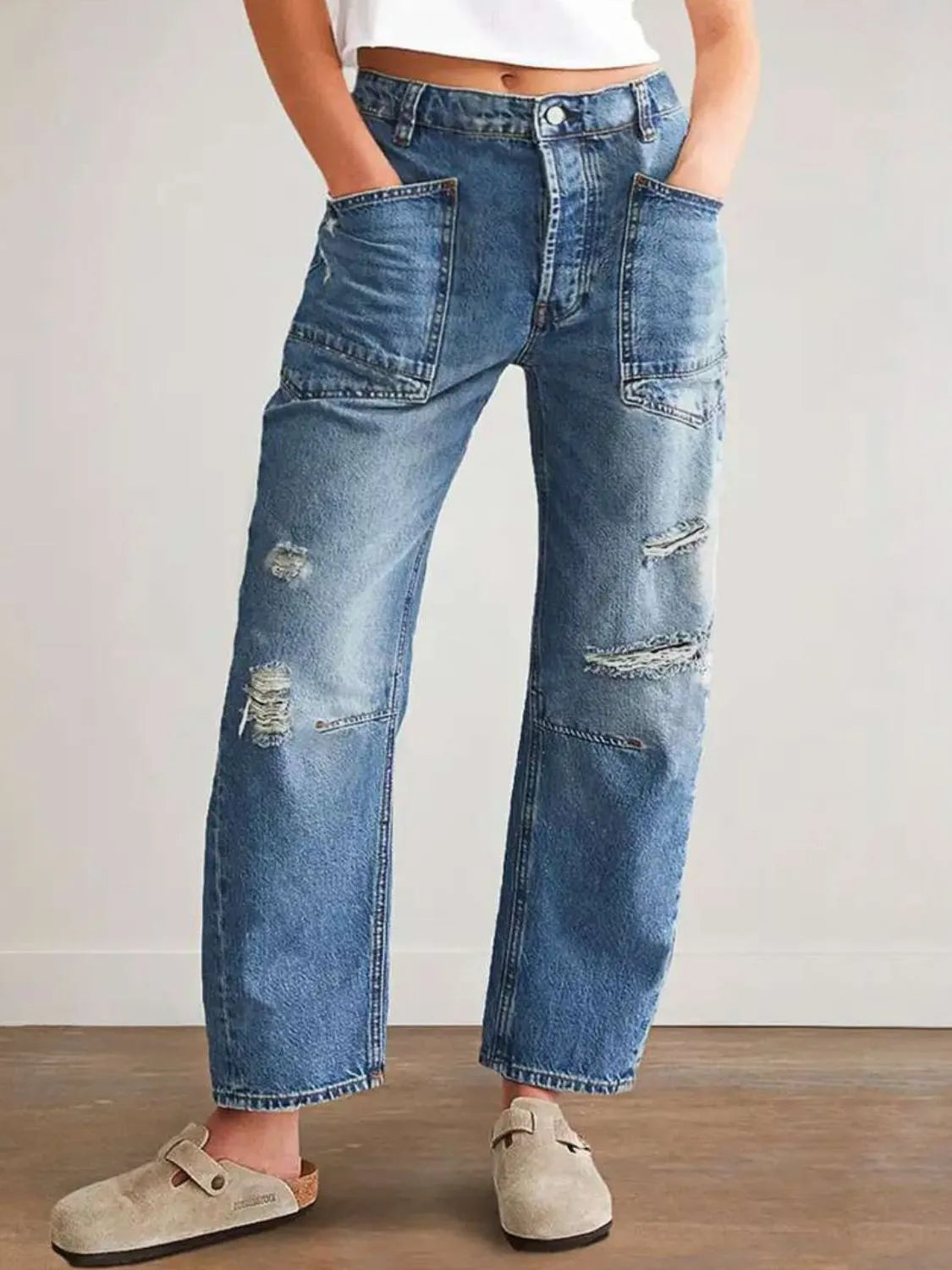 Distressed Jeans with Pockets - Premium Women / Jeans & Denim from Trendsi - Just $35.86! Shop now at Handbags Specialist Headquarter