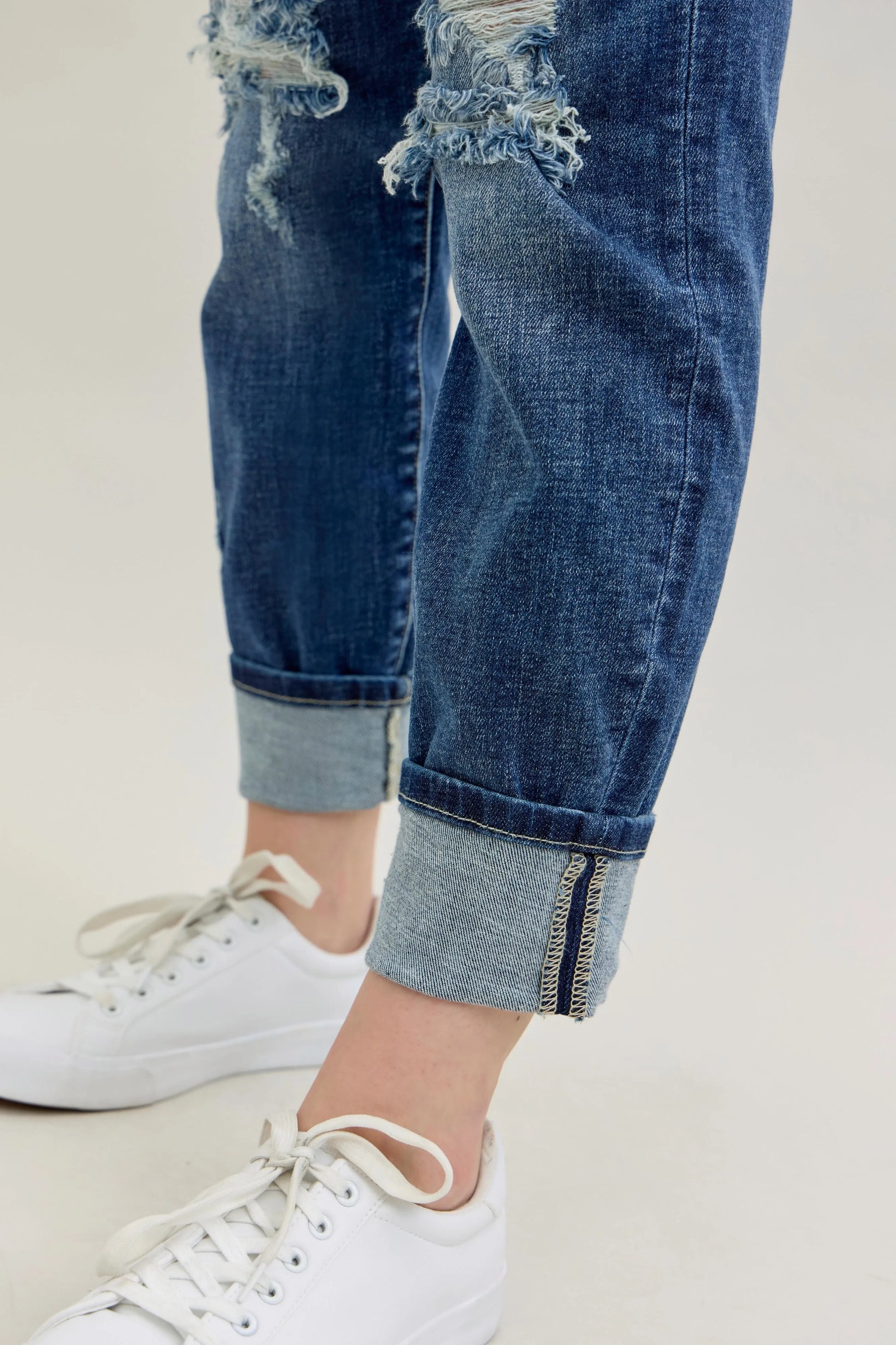 Judy Blue Full Size Mid Rise Cuffed Destroy Bf Jeans Plus Size - Premium Women / Jeans & Denim from Trendsi - Just $62.99! Shop now at Handbags Specialist Headquarter