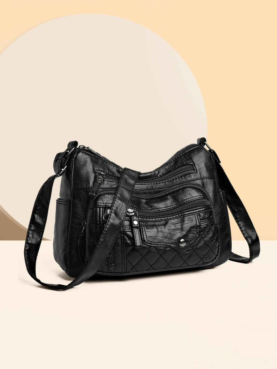 PU Leather Multi Pockets Adjustable Strap Shoulder Bag.