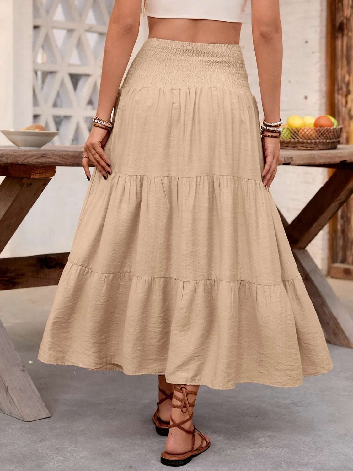 Smocked Tiered Skirt - Premium Skirts from Trendsi - Just $37.99! Shop now at Handbags Specialist Headquarter