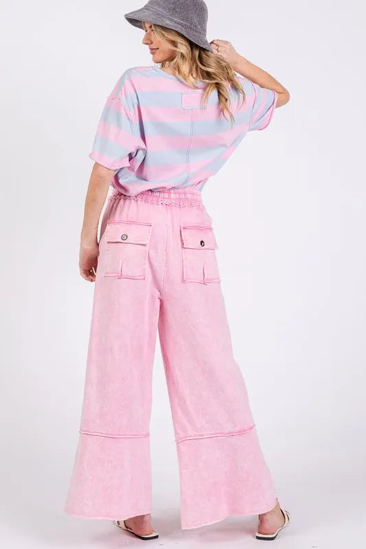 SAGE + FIG Mineral Washed Terry Wide Leg Pants - Premium Bottoms from Trendsi - Just $51.22! Shop now at Handbags Specialist Headquarter