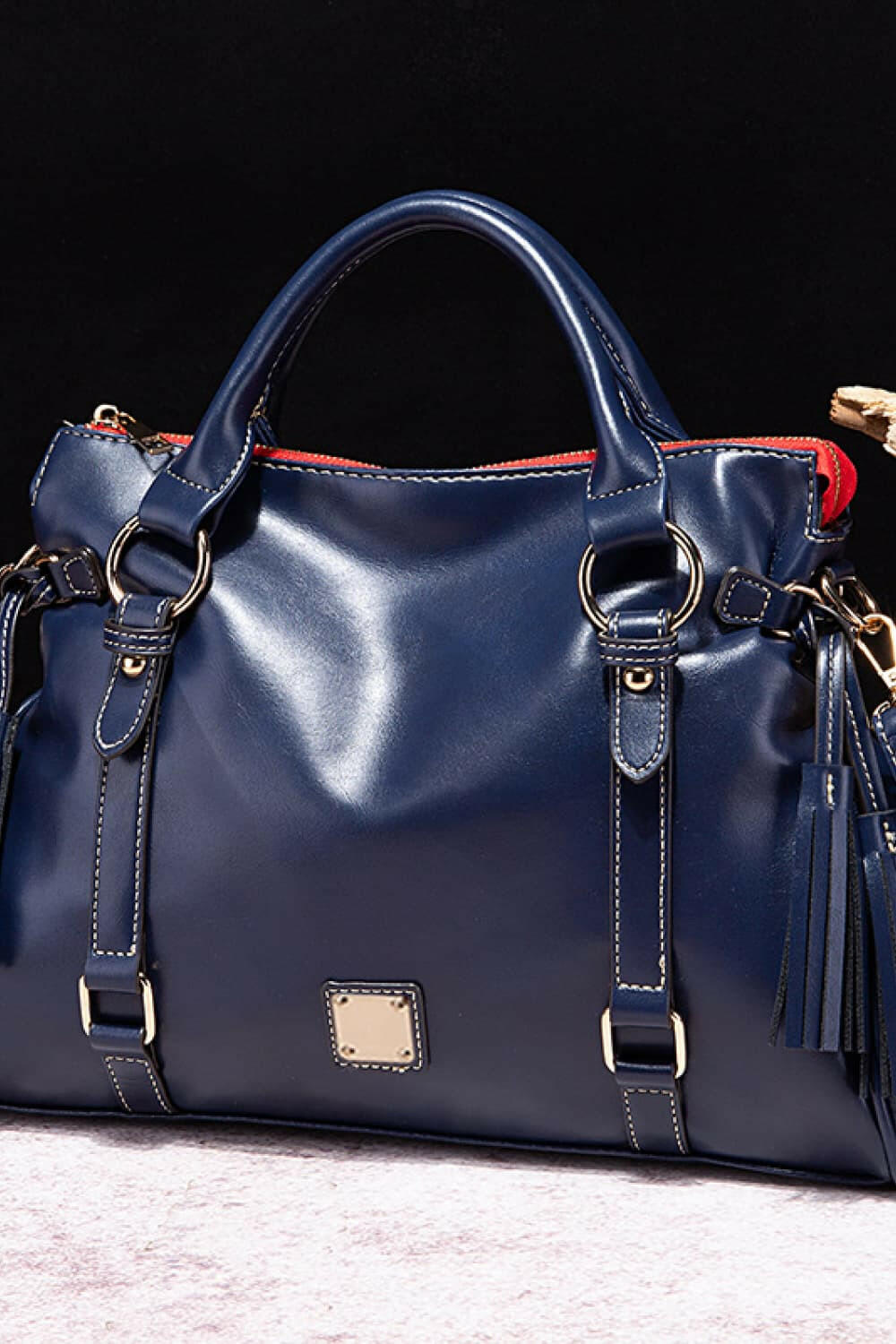 PU Leather Handbag with Tassels.