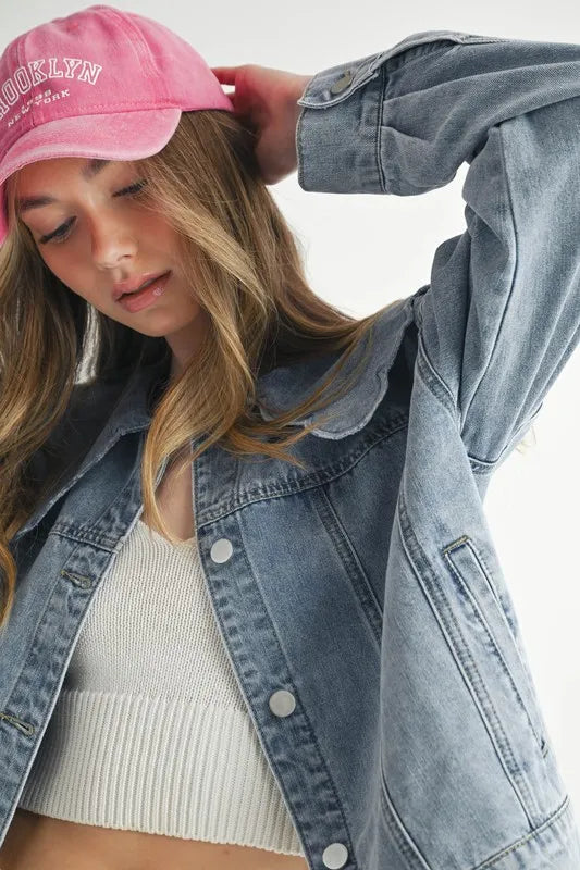 MABLE Scallop Peter Pan Collar Denim Jacket - Premium Women / Jeans & Denim from Trendsi - Just $64.90! Shop now at Handbags Specialist Headquarter