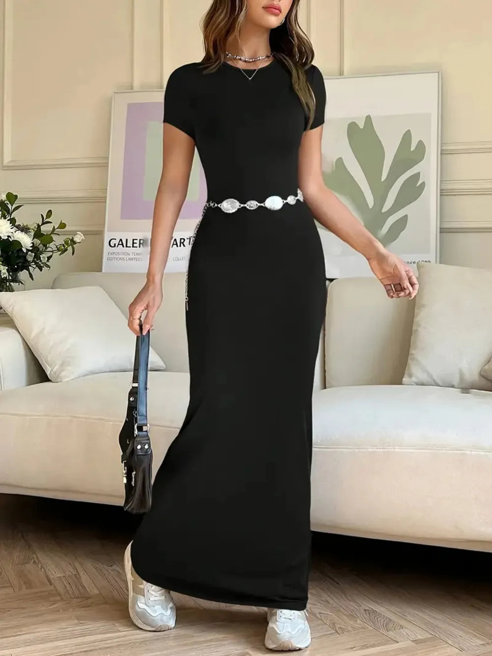 Short Sleeve Maxi Tee Dress - Premium Maxi Dress from Trendsi - Just $29.99! Shop now at Handbags Specialist Headquarter