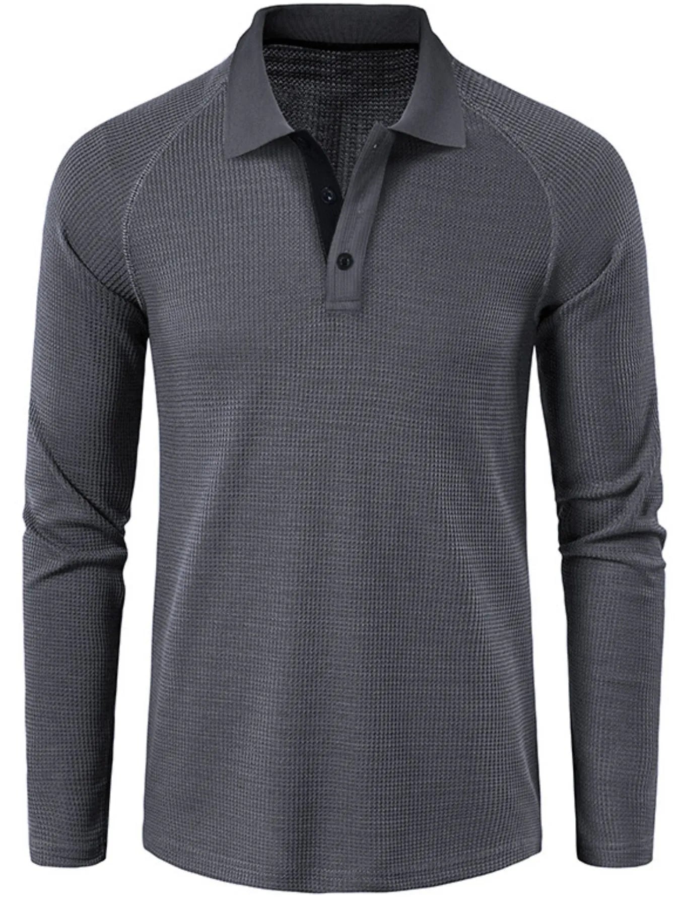 Men's Long Sleeve Textured Polo - Premium Men's Polo shirt from Trendsi - Just $40.99! Shop now at Handbags Specialist Headquarter