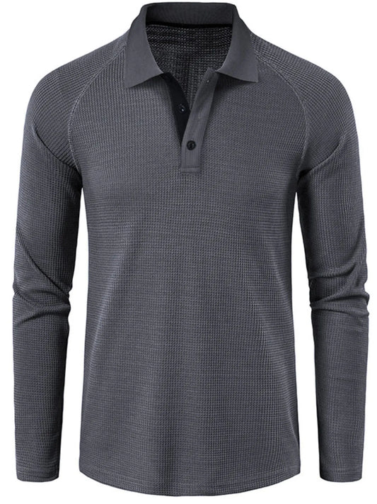 Men's Long Sleeve Textured Polo - Premium Men's Polo shirt from Trendsi - Just $40.99! Shop now at Handbags Specialist Headquarter