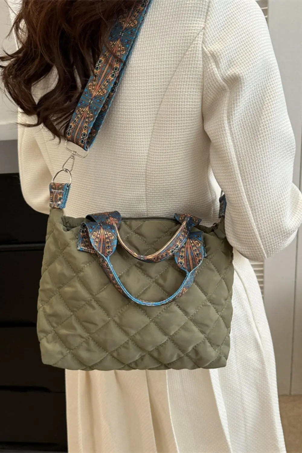 Bubble Textured Printed Strap Handbag.