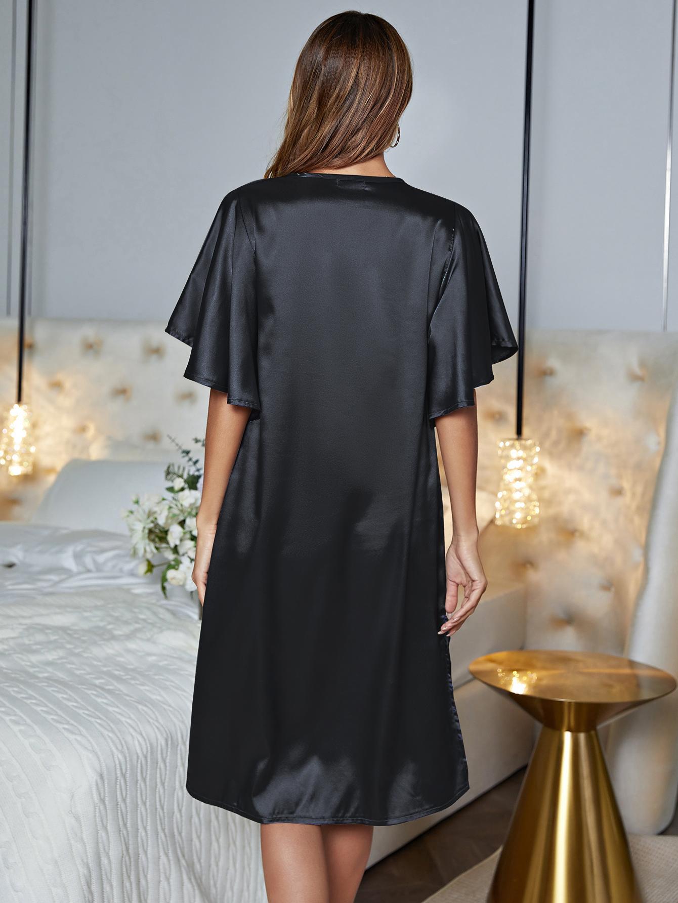 V-Neck Flutter Sleeve Night Dress - Premium Sleepwear from Trendsi - Just $25! Shop now at Handbags Specialist Headquarter