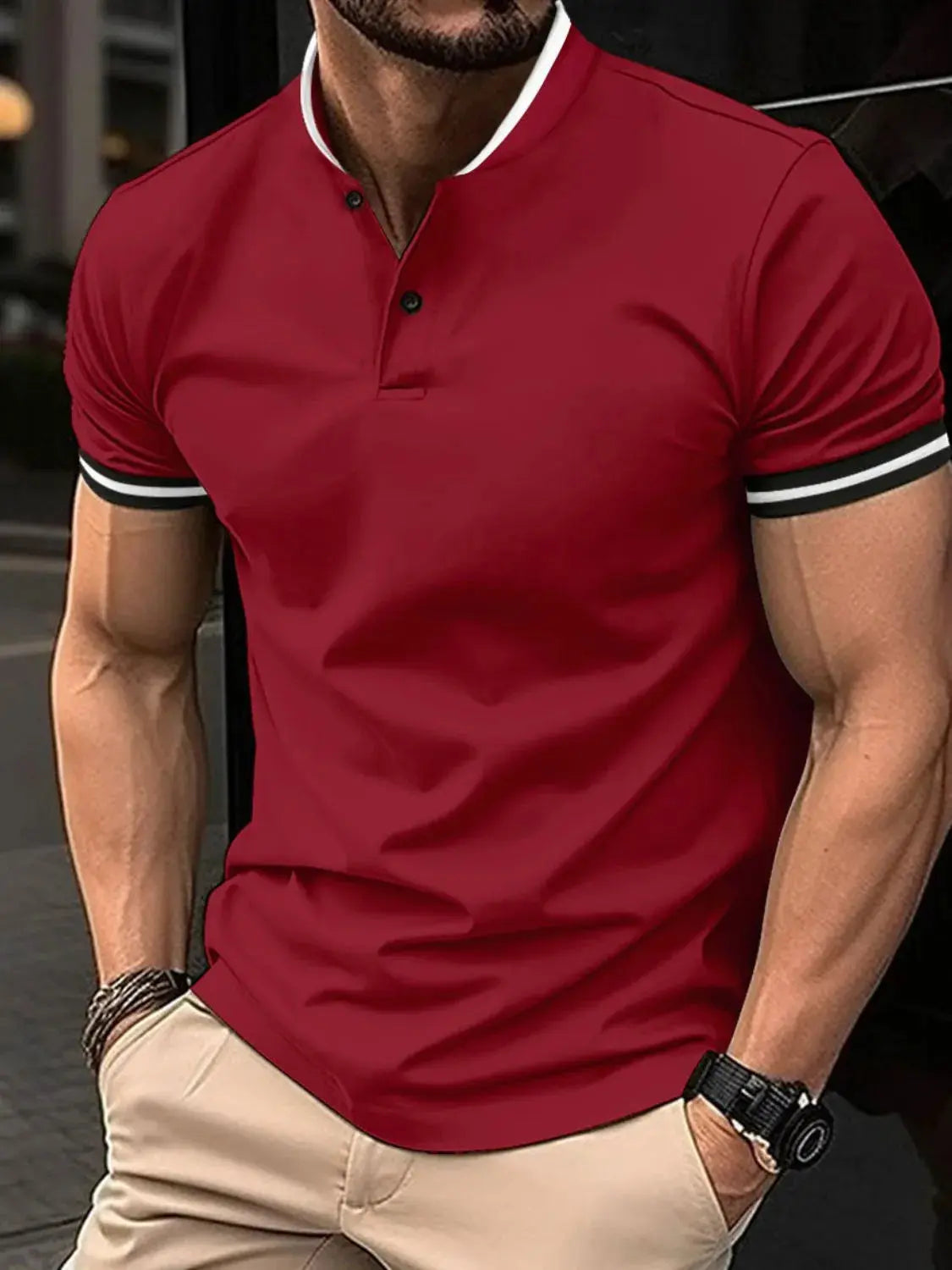 Men's Full Size Button Detail Short Sleeve Polo Plus Size.