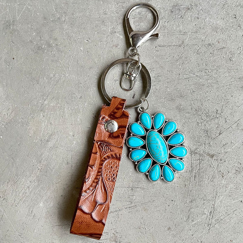 Turquoise Genuine Leather Key Chain - Premium Key chain from Trendsi - Just $10! Shop now at Handbags Specialist Headquarter