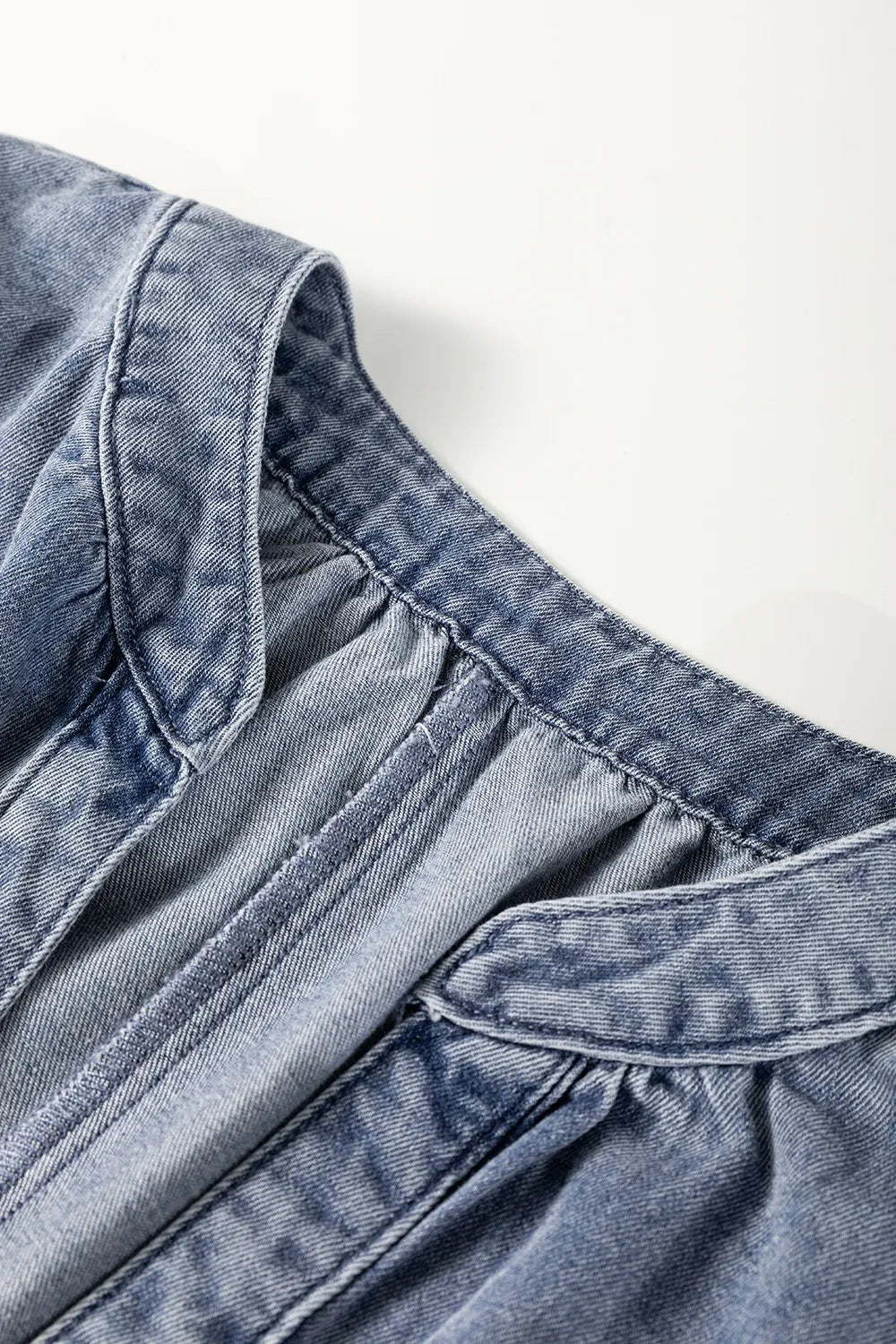 V Neck Ruffled Short Puff Sleeve Denim Top - Premium Women / Jeans & Denim from Trendsi - Just $39.06! Shop now at Handbags Specialist Headquarter