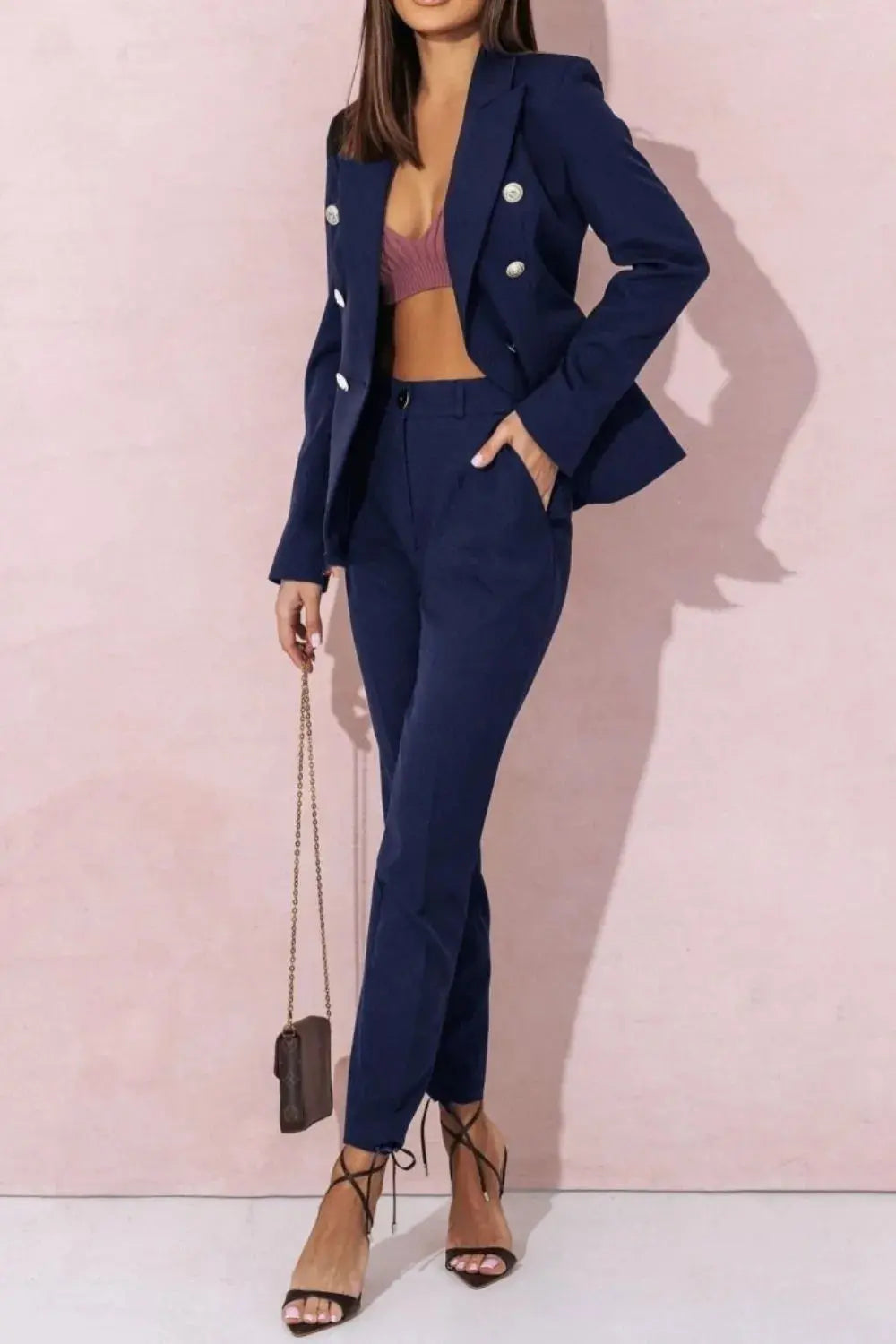 Full Size Lapel Collar Long Sleeve Blazer and Pants Set Plus Size - Premium Women Plus Size from Trendsi - Just $50.80! Shop now at Handbags Specialist Headquarter