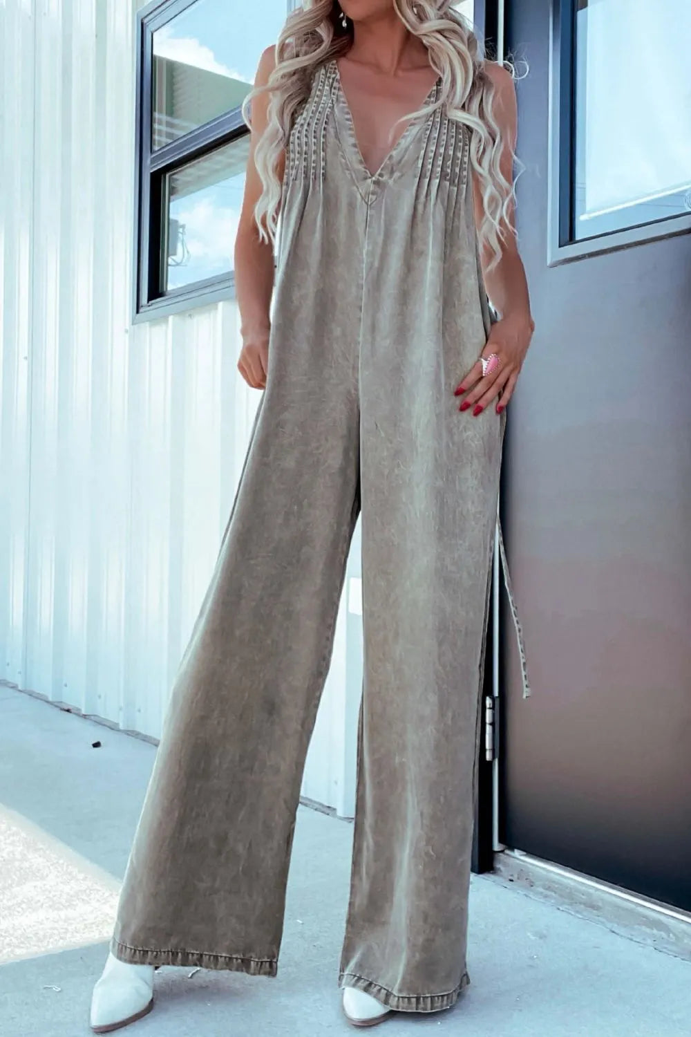 V-Neck Sleeveless Denim Jumpsuit - Premium Women / Jeans & Denim from Trendsi - Just $51.98! Shop now at Handbags Specialist Headquarter