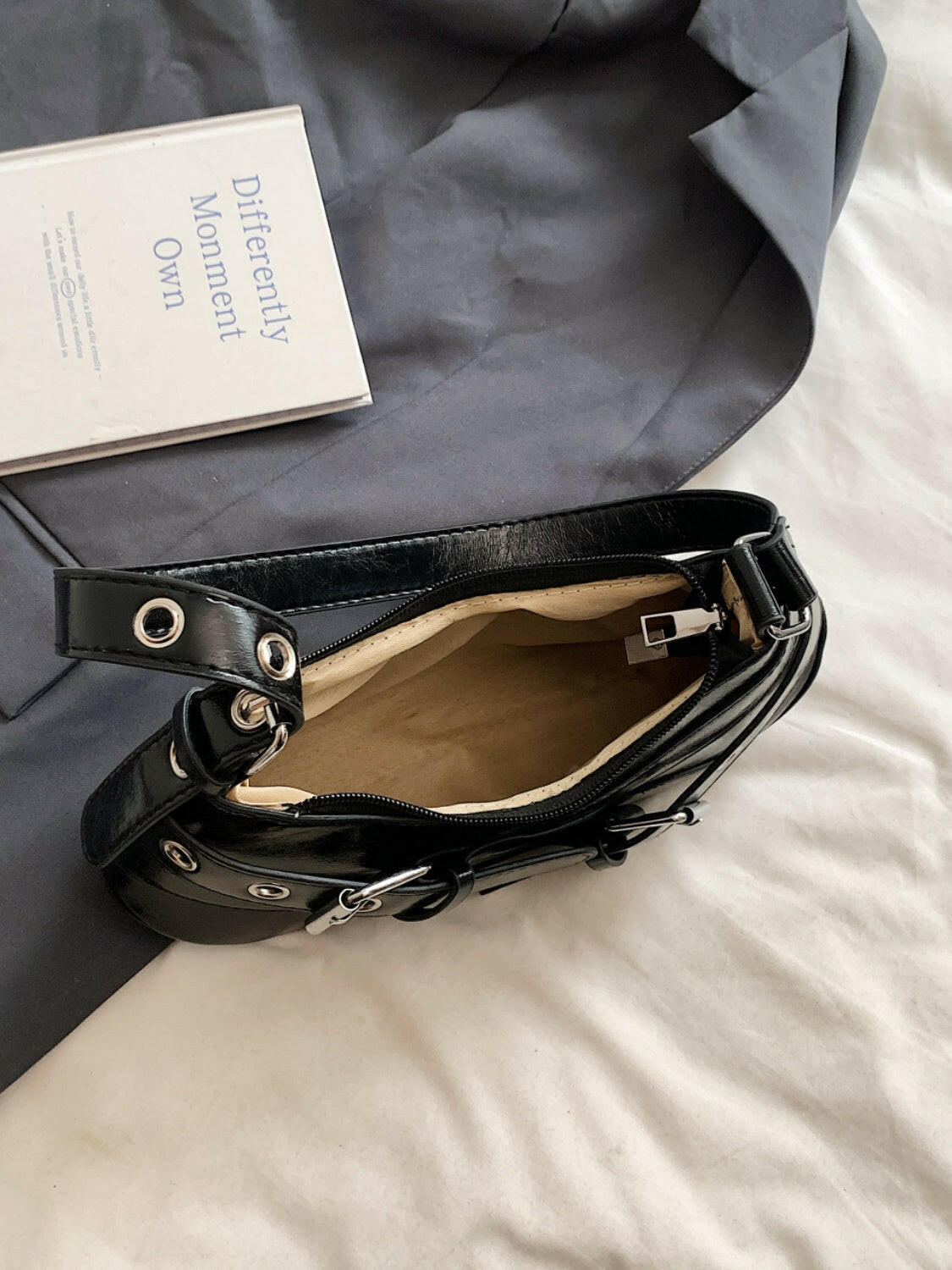 PU Leather Buckle Shoulder Bag.