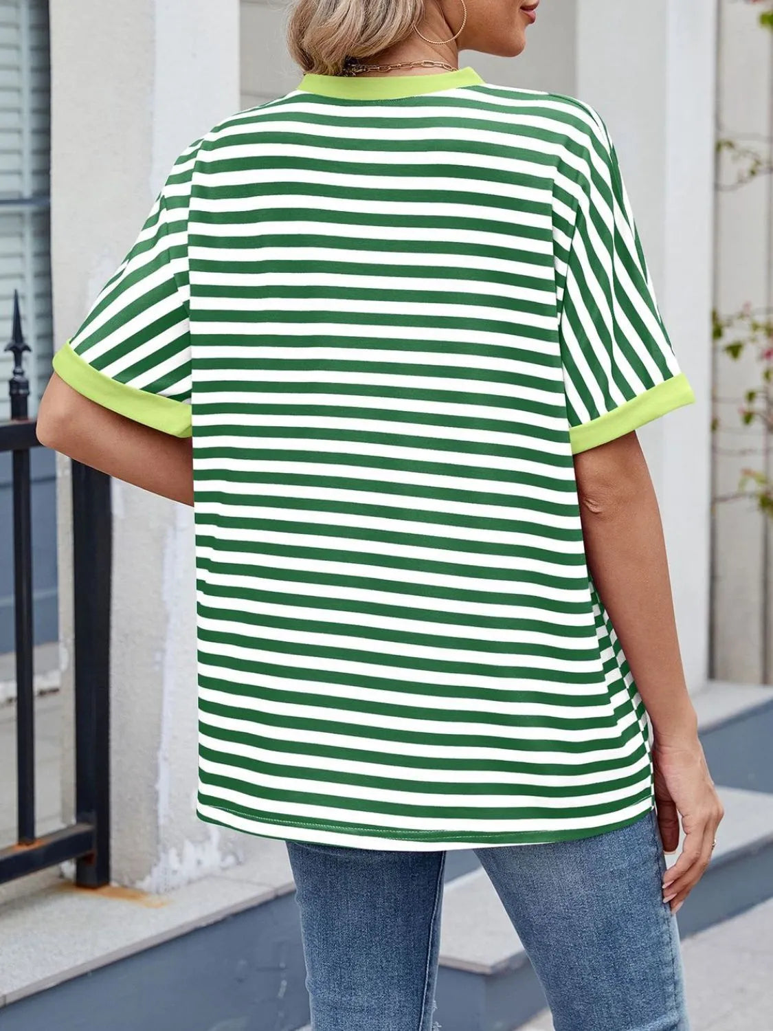 Striped Round Neck Half Sleeve T-Shirt - Premium Women / Tops from Trendsi - Just $19.34! Shop now at Handbags Specialist Headquarter