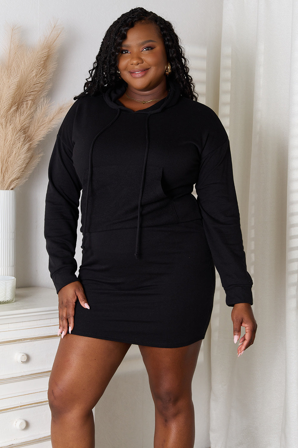 Culture Code Full Size Drawstring Long Sleeve Hooded Dress - Premium Dresses from Trendsi - Just $27.99! Shop now at Handbags Specialist Headquarter