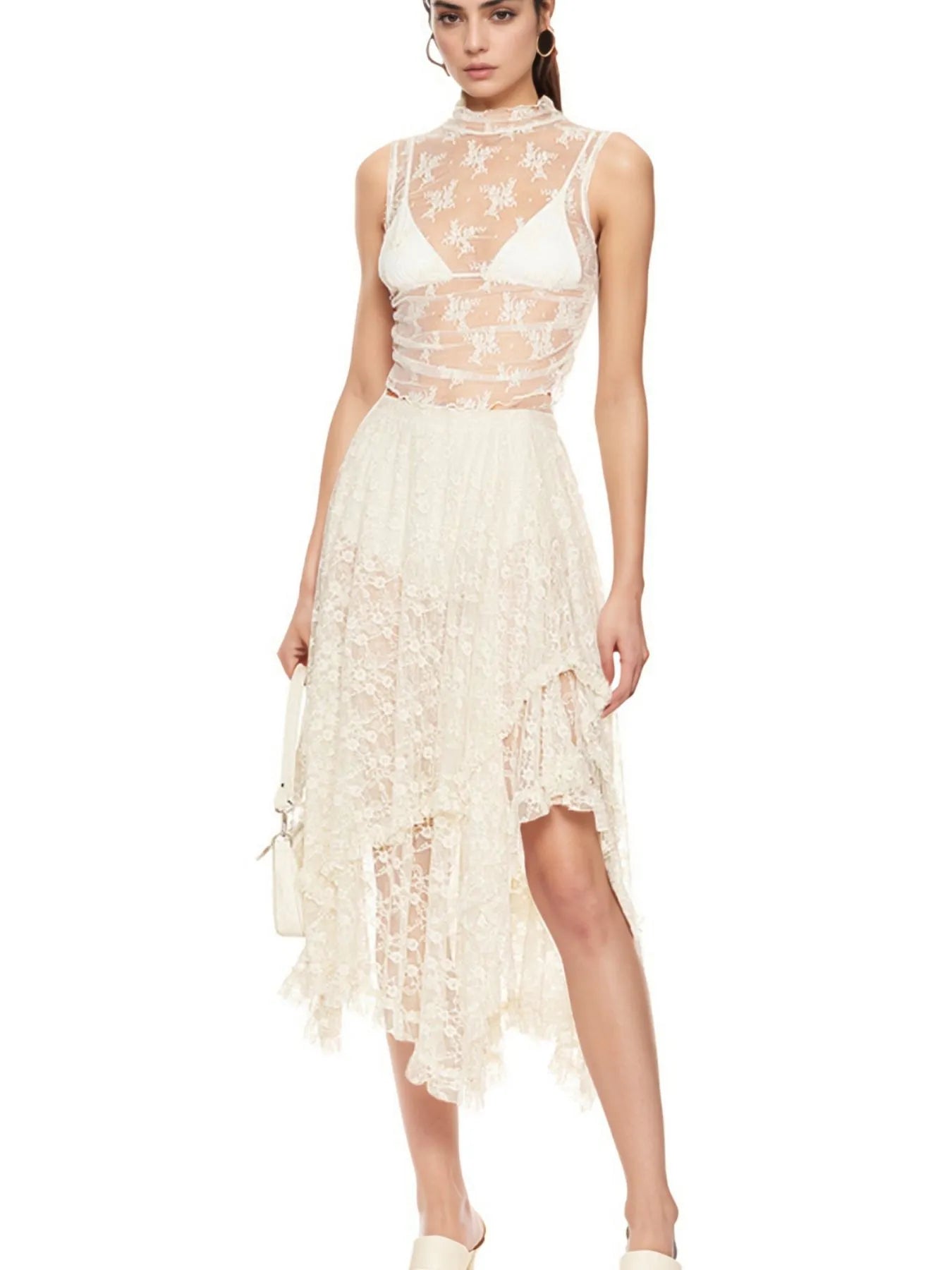 Asymmetrical Lace Midi Skirt - Premium Skirts from Trendsi - Just $41.99! Shop now at Handbags Specialist Headquarter
