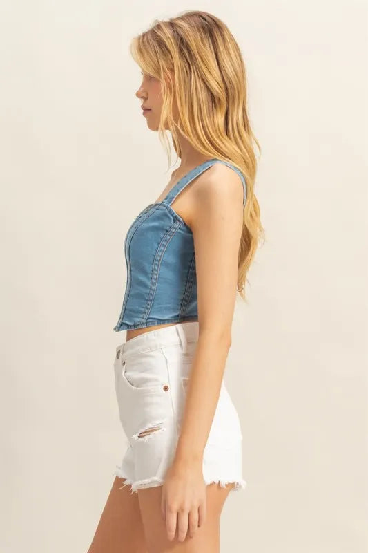 HYFVE Washed Sweetheart Neck Wide Strap Denim Tank - Premium Women / Jeans & Denim from Trendsi - Just $32.06! Shop now at Handbags Specialist Headquarter