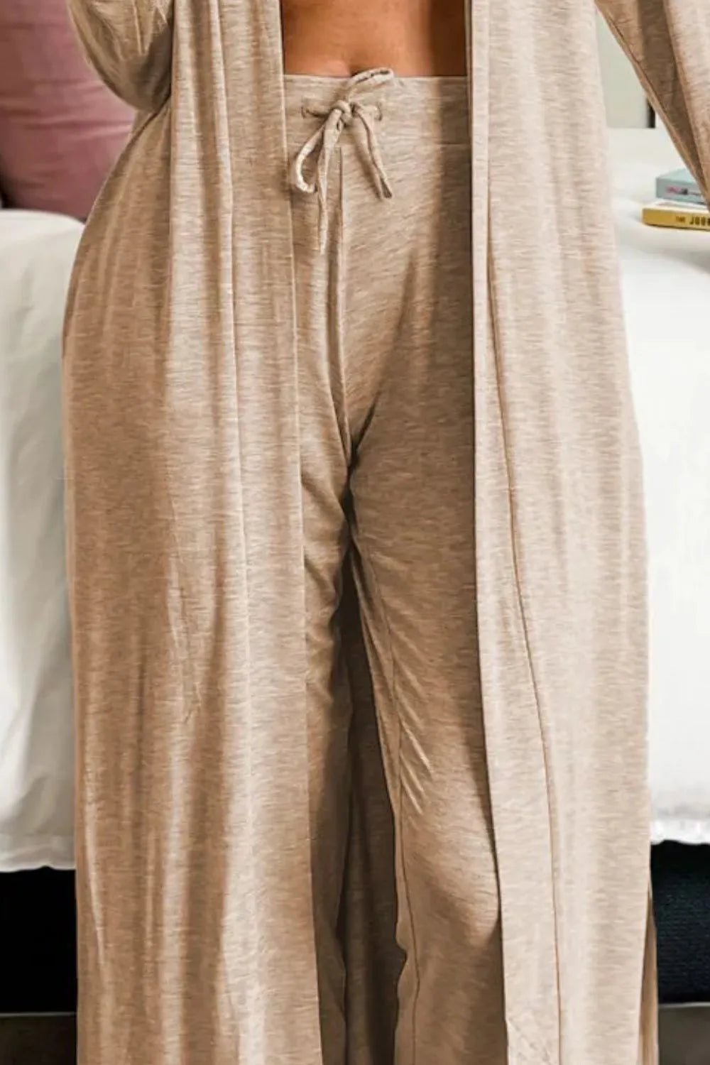 Open Front Long Sleeve Cardigan and Pants Lounge Set - Premium Sleepwear from Trendsi - Just $48.52! Shop now at Handbags Specialist Headquarter