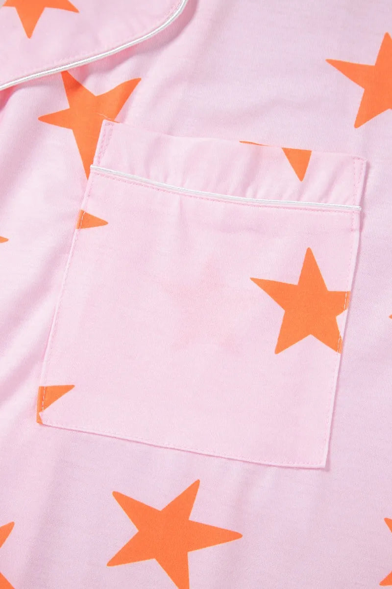 Star Print Short Sleeve Shirt and Shorts Set - Premium Sleepwear from Trendsi - Just $58.99! Shop now at Handbags Specialist Headquarter