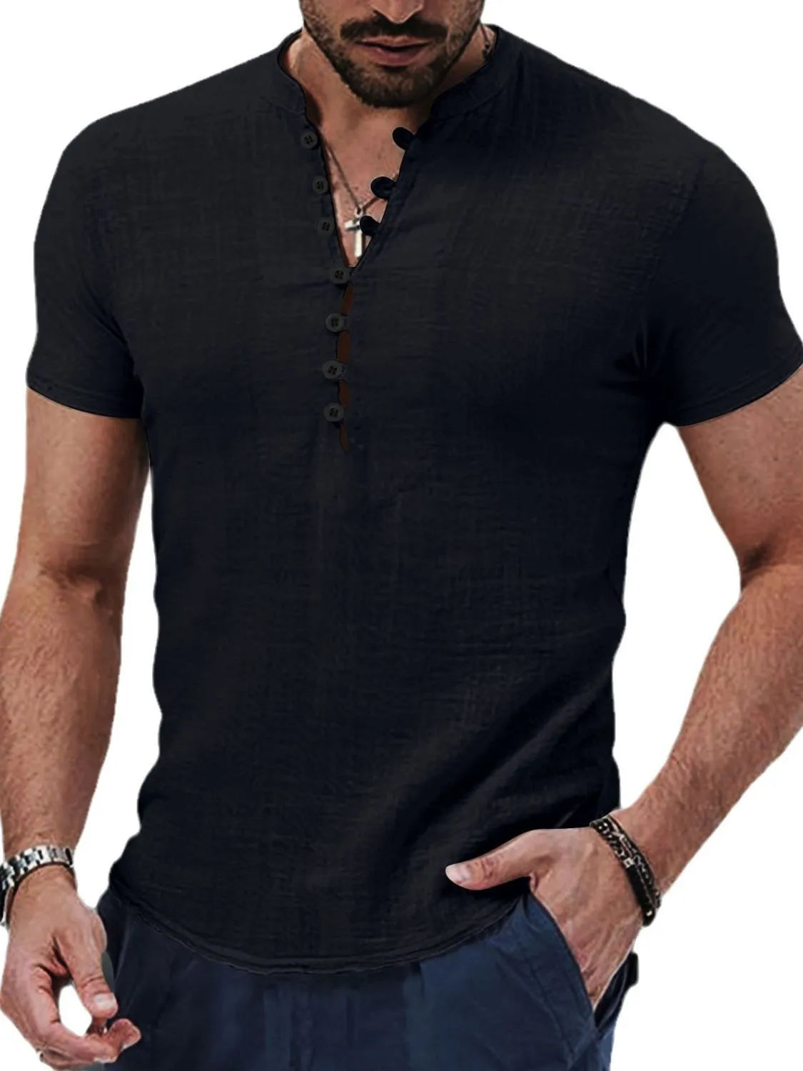 Men's Full Size Button Detail Short Sleeve Polo Plus Size - Premium Men's Shirts from Trendsi - Just $32.16! Shop now at Handbags Specialist Headquarter