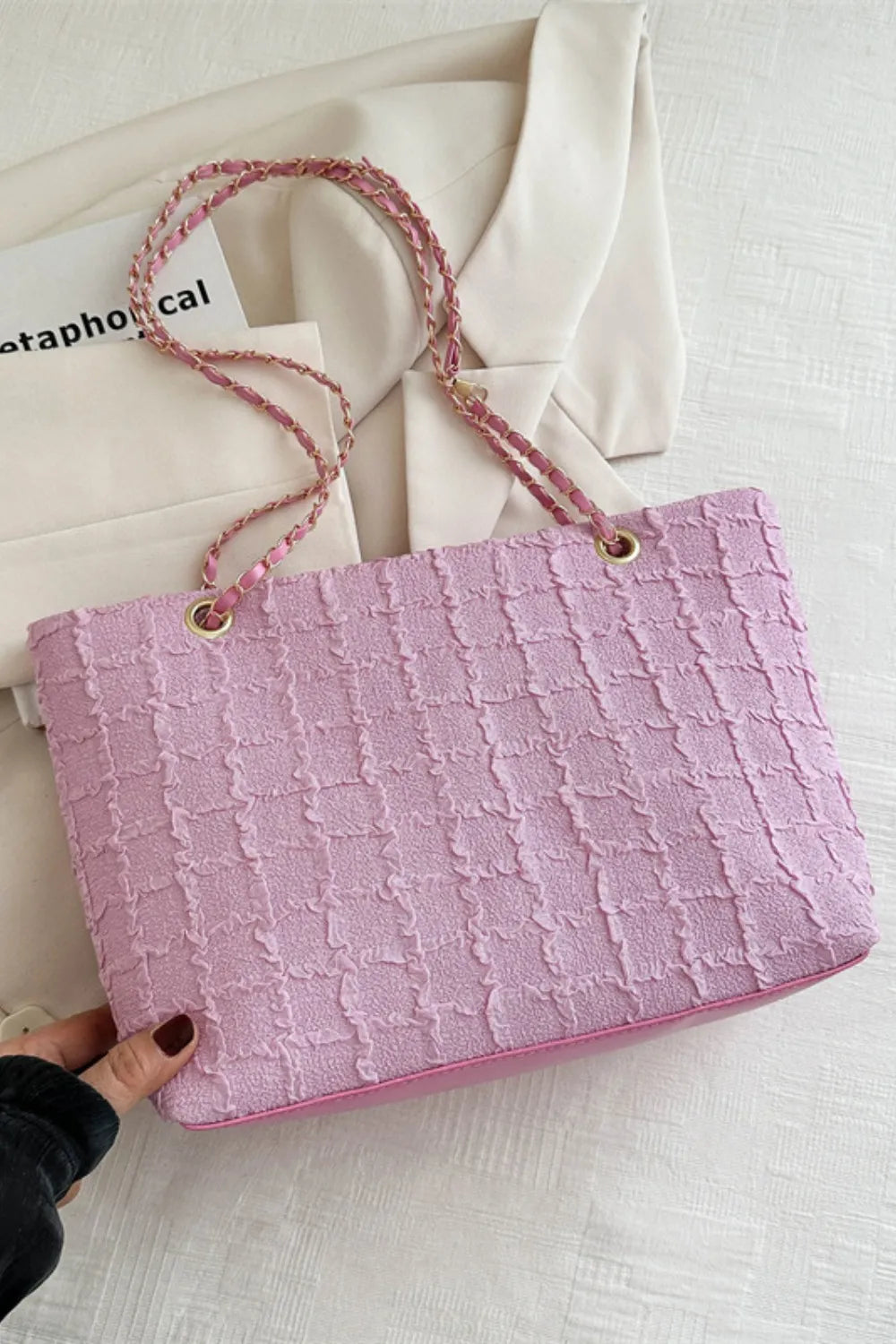 Polyester Texture Chain Tote bag - Premium Tote Bag from Trendsi - Just $39.99! Shop now at Handbags Specialist Headquarter