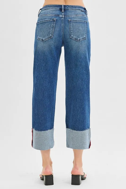 RISEN Full Size Tummy Control Mid Rise Crop Wide Cuffed Jeans Plus Size - Premium Women / Jeans & Denim from Trendsi - Just $71.99! Shop now at Handbags Specialist Headquarter