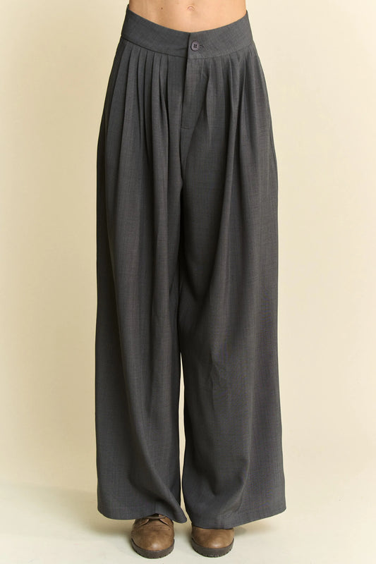 Davi & Dani Solid Back Pocket Shirring Detail Wide Leg Pants - Premium Women Pants from Trendsi - Just $57.99! Shop now at Handbags Specialist Headquarter