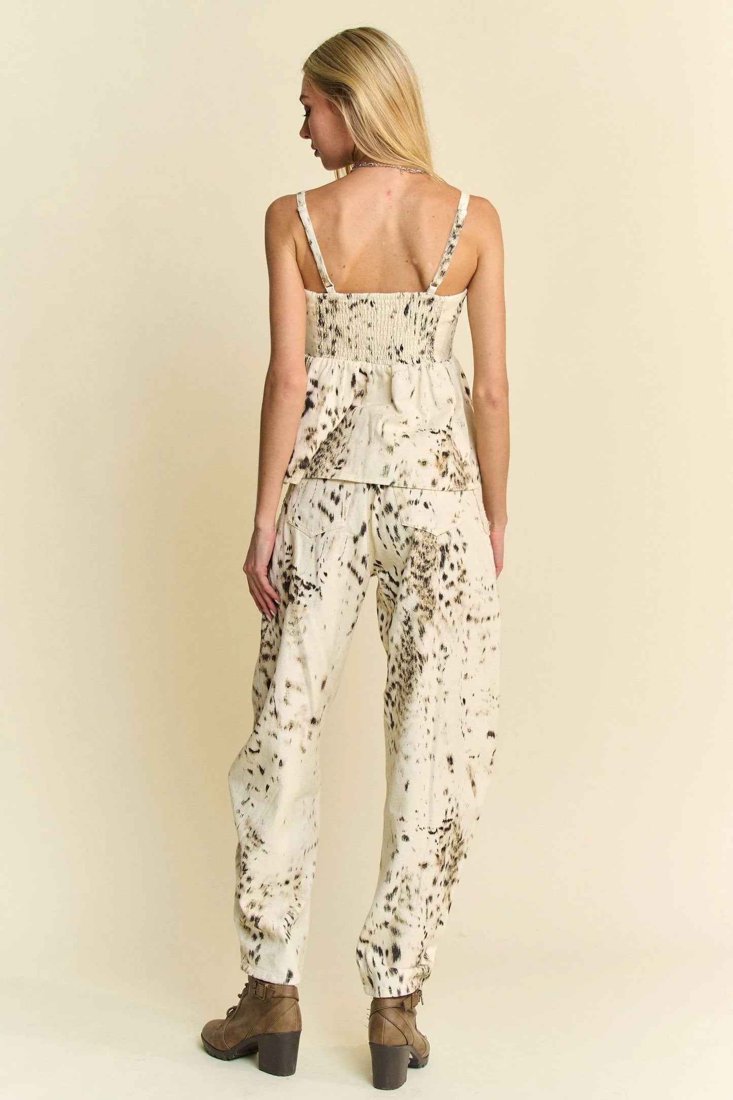 Davi & Dani Abstract Tie Dye Dot Lace Detail Barrel Pants - Premium Women Pants from Trendsi - Just $61.99! Shop now at Handbags Specialist Headquarter