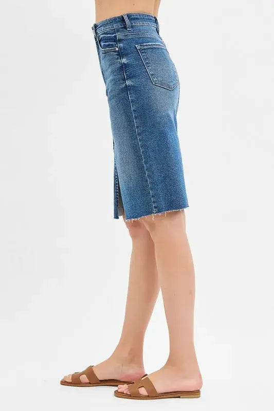 RISEN Plus Size High Rise Front Slit Pencil Skirts.