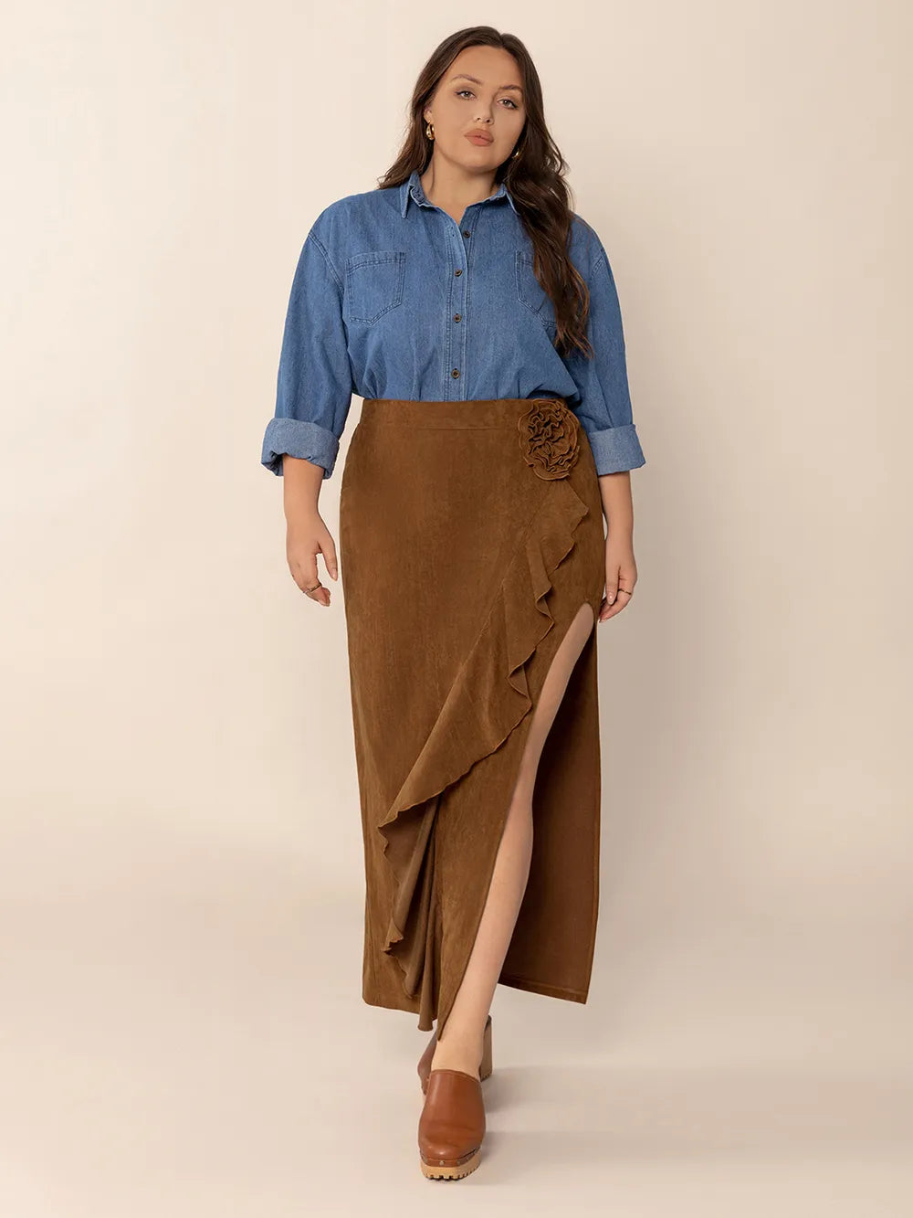 Plus Size Ruffled Slit High Rise Skirt - Premium from Trendsi - Just $38.99! Shop now at Handbags Specialist Headquarter