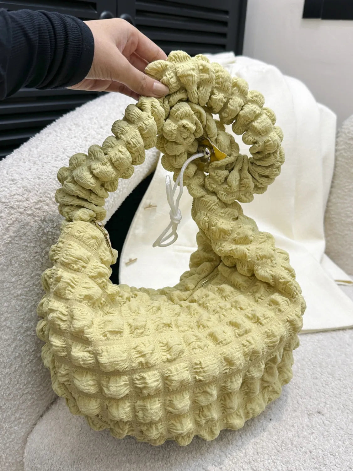 Drawstring Strap Bubble Textured Shoulder Bag.
